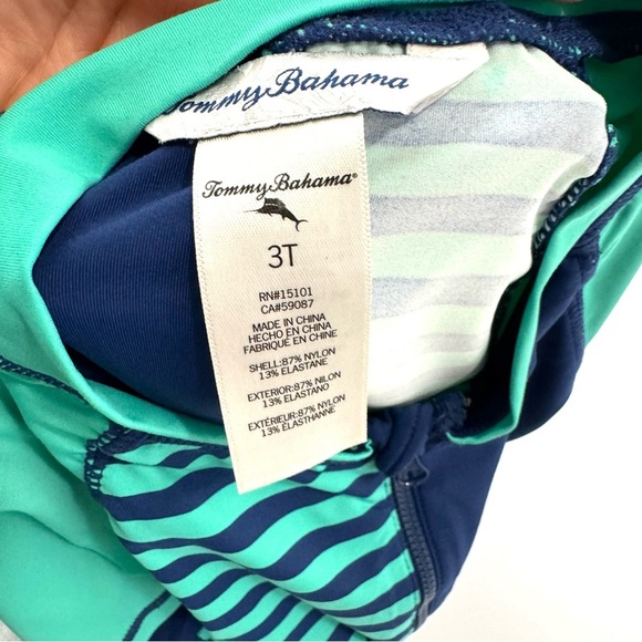 Tommy Bahama Toddler Boys Sz 3T Teal /Blue One Piece Bodysuit Rashguard Swimsuit - Picture 7 of 8